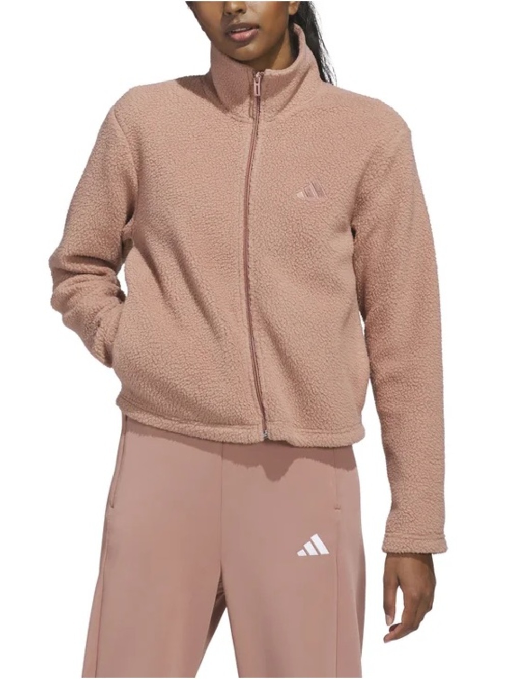 [NWT] Adidas Pink Fleece Full Zip Sherpa Jacket Sweater - Sz M